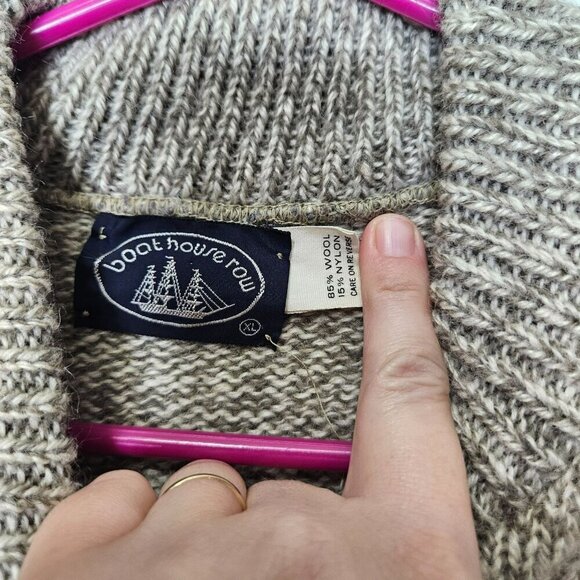 Boathouse Row Vintage Mens Wool Knit Henley‎ Fishermans Sweater Classic Beige XL - Picture 4 of 14